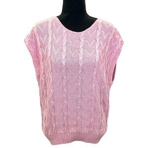 VINTAGE 70s-80s Pink Cable Knit Cap Sleeve Top